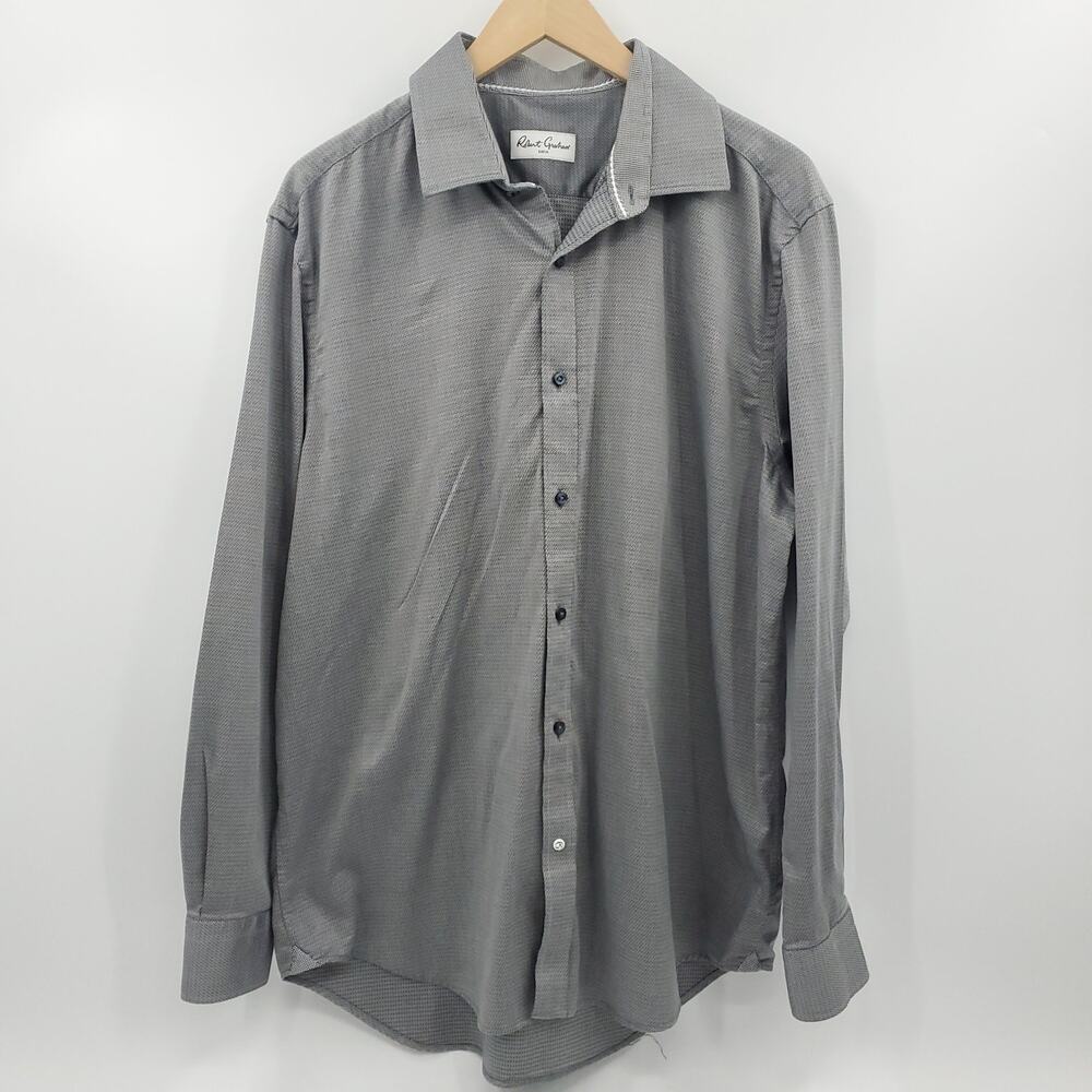 Robert Graham XL Gray Wisdom Truth Flip Cuff Button Up Shirt Herringbone Chevron